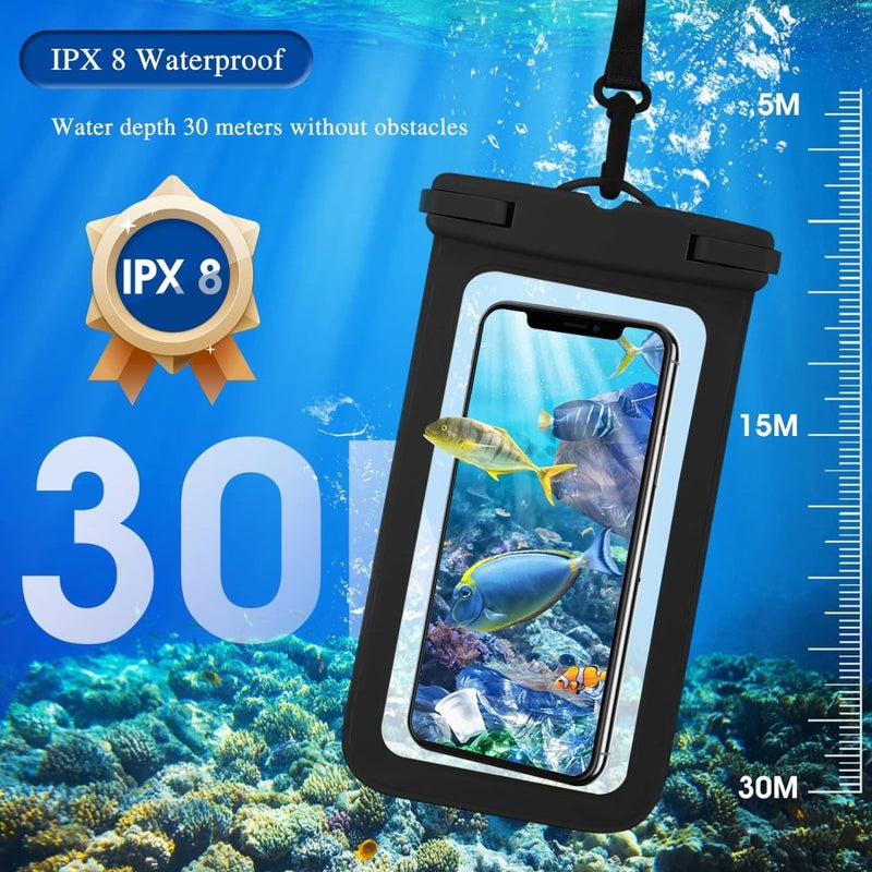 Load image into Gallery viewer, Een telefoon in het &quot;Bescherm je telefoon met onze vloeibare telefoonhoes!&quot; elegant ondergedompeld tussen vissen en koraal, met de IPX8-certificering voor waterdichte bescherming tot 30 meter diep.
