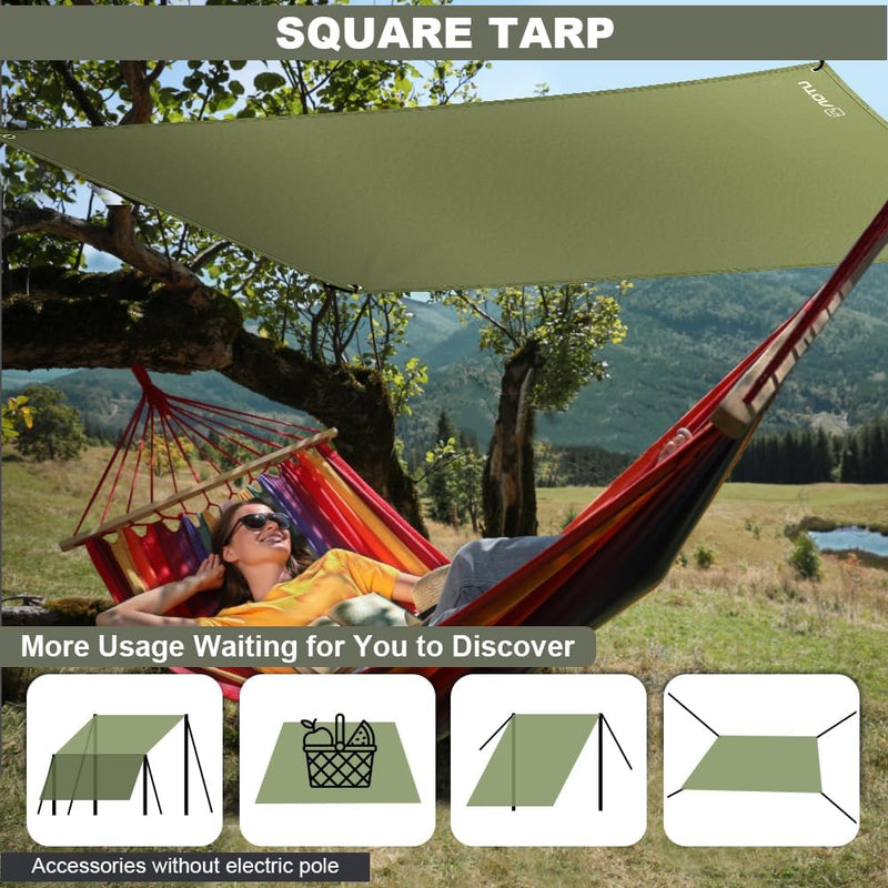 Carica l’immagine nel visualizzatore della galleria, Waterdicht tentzeil 3 x 3 meter van 210D polyester met 8 haringen en scheerlijnen – kampeertarp – hangmatbescherming - happygetfit.com
