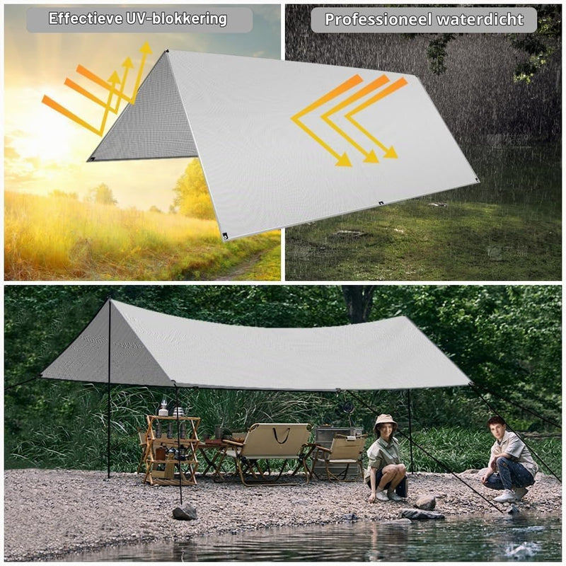 Carica l’immagine nel visualizzatore della galleria, Waterdicht tentzeil 3 x 3 meter van 210D polyester met 8 haringen en scheerlijnen – kampeertarp – hangmatbescherming - happygetfit.com
