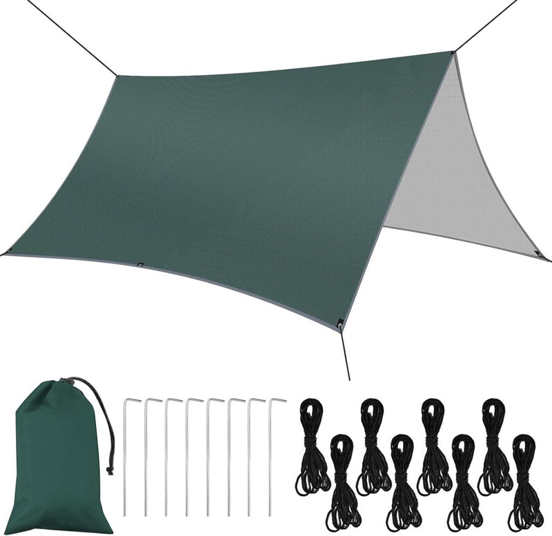 Carica l’immagine nel visualizzatore della galleria, Waterdicht tentzeil 3 x 3 meter van 210D polyester met 8 haringen en scheerlijnen – kampeertarp – hangmatbescherming - happygetfit.com

