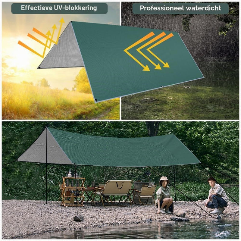 Carica l’immagine nel visualizzatore della galleria, Waterdicht tentzeil 3 x 3 meter van 210D polyester met 8 haringen en scheerlijnen – kampeertarp – hangmatbescherming - happygetfit.com
