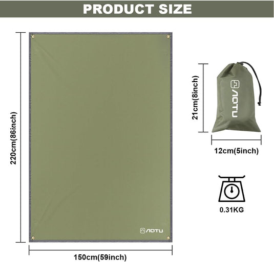 Waterdicht tentzeil 3 x 3 meter van 210D polyester met 8 haringen en scheerlijnen – kampeertarp – hangmatbescherming - happygetfit.com