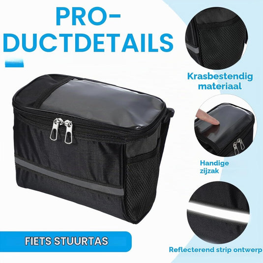 Waterdichte fietsstuurtas 21,5x13x15 cm - Fietstas frame & stuur met reflectie - Fietsmand & schoudertas mountainbike - happygetfit.com