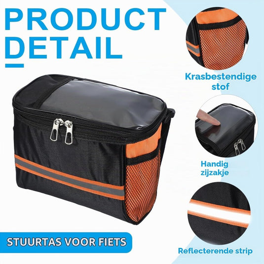 Waterdichte fietsstuurtas 21,5x13x15 cm - Fietstas frame & stuur met reflectie - Fietsmand & schoudertas mountainbike - happygetfit.com