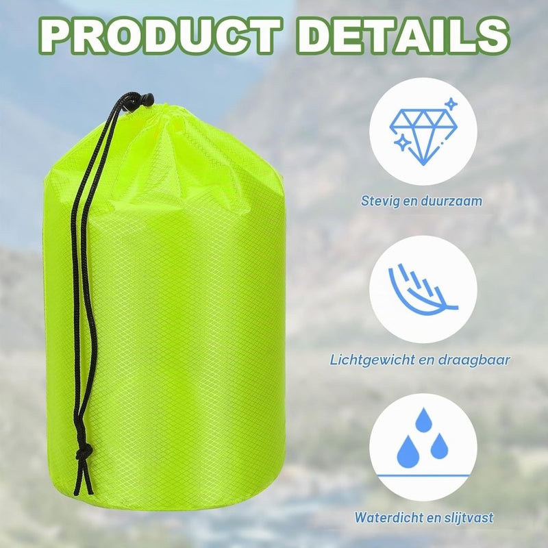 Laad afbeelding in Galerijviewer, Waterdichte opbergzak 11 x 20 cm met trekkoord oranje – stuff sack – camping accessoires - happygetfit.com
