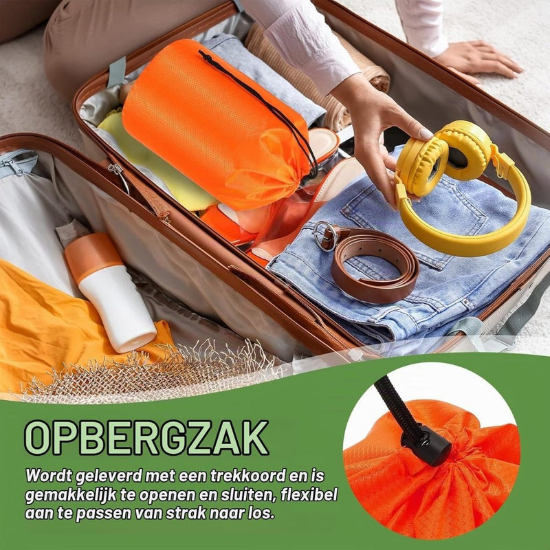 Laad afbeelding in Galerijviewer, Waterdichte opbergzak 11 x 20 cm met trekkoord oranje – stuff sack – camping accessoires - happygetfit.com
