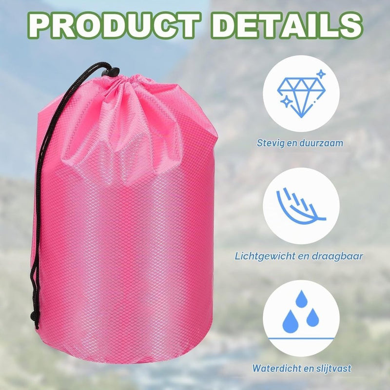 Laad afbeelding in Galerijviewer, Waterdichte opbergzak 11 x 20 cm met trekkoord oranje – stuff sack – camping accessoires - happygetfit.com
