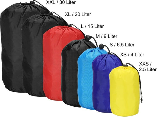 Waterdichte opbergzak 16 x 32 cm met trekkoord zwart – stuff sack – camping accessoires - happygetfit.com