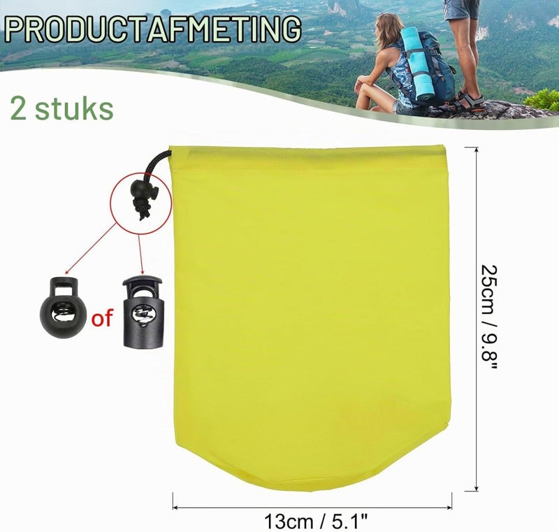 Carica l’immagine nel visualizzatore della galleria, Waterdichte opbergzakken 2 stuks 13 x 25 cm met trekkoord donkergrijs – stuff sacks – camping accessoires - happygetfit.com
