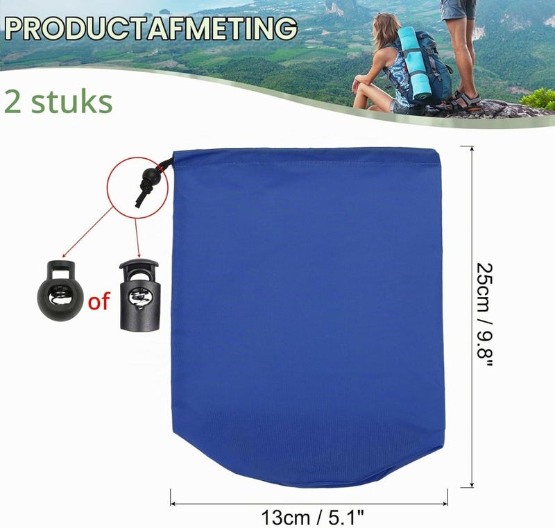 Carica l’immagine nel visualizzatore della galleria, Waterdichte opbergzakken 2 stuks 13 x 25 cm met trekkoord donkergrijs – stuff sacks – camping accessoires - happygetfit.com
