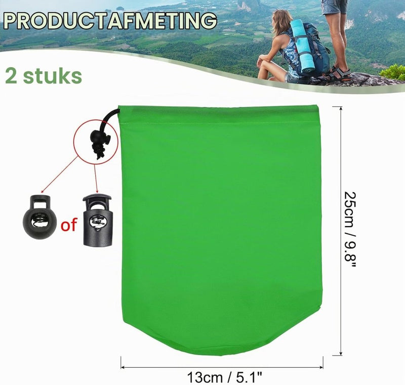Carica l’immagine nel visualizzatore della galleria, Waterdichte opbergzakken 2 stuks 13 x 25 cm met trekkoord donkergrijs – stuff sacks – camping accessoires - happygetfit.com

