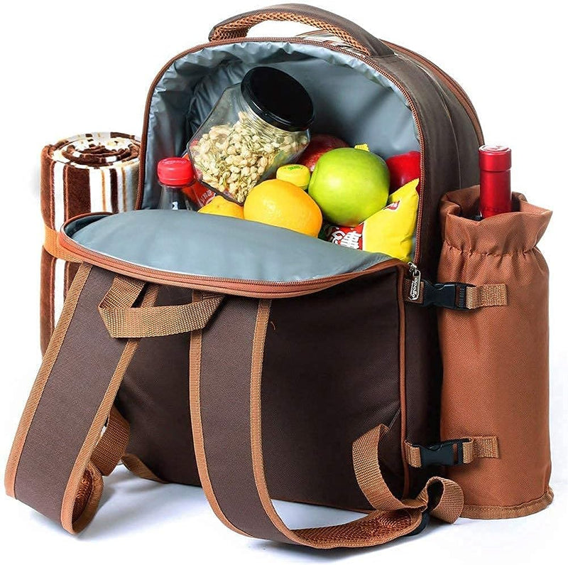 Laad afbeelding in Galerijviewer, Waterdichte Picknickrugzak Voor 4 Personen Met Bestek, Koelvak, Afneembare Fles/Wijnhouder, Fleece Deken, Platen Voor Picknicktijd (Grijs) - happygetfit.com
