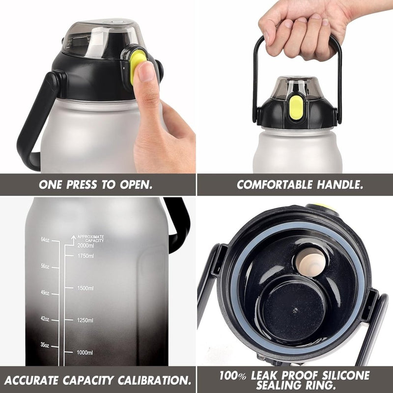 Chargez l'image dans la visionneuse de la galerie, Waterfles 2 liter met rietje en lekvrije dop van BPA-vrij kunststof – sportdrinkfles – fitnessaccessoires - happygetfit.com
