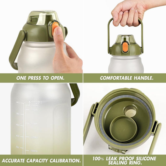 Waterfles 2 liter met rietje en lekvrije dop van BPA-vrij kunststof – sportdrinkfles – fitnessaccessoires - happygetfit.com