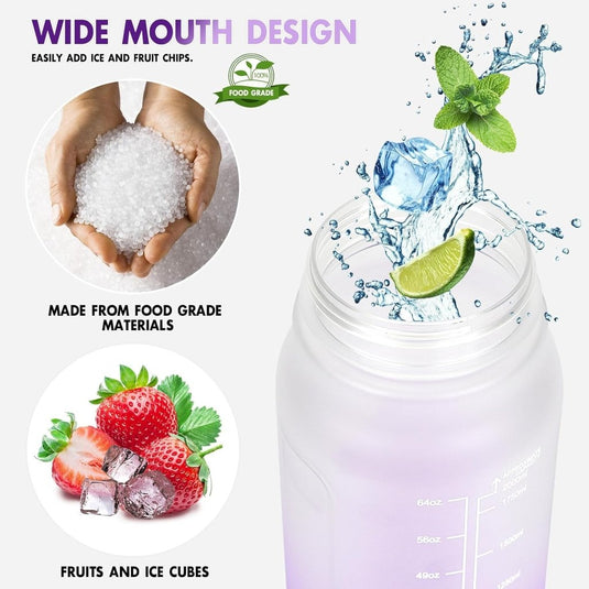 Waterfles 2 liter met rietje en lekvrije dop van BPA-vrij kunststof – sportdrinkfles – fitnessaccessoires - happygetfit.com