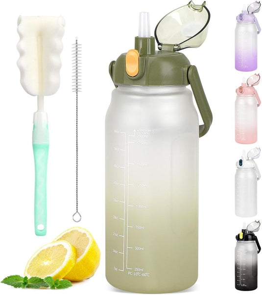 Waterfles 2 liter met rietje en lekvrije dop van BPA-vrij kunststof – sportdrinkfles – fitnessaccessoires - happygetfit.com