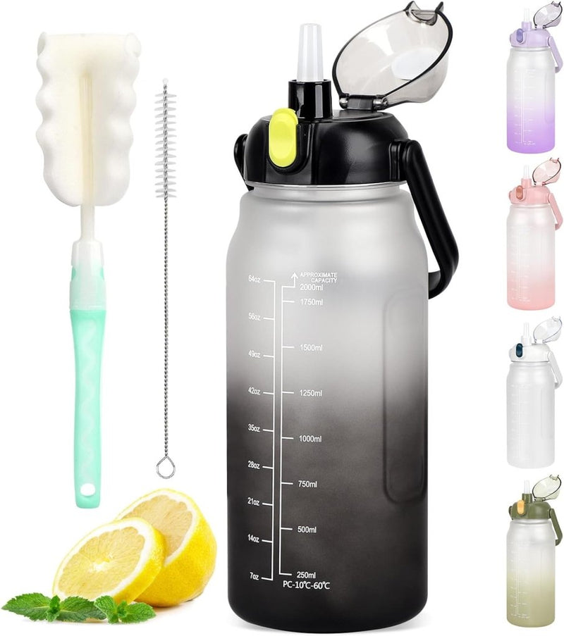 Chargez l'image dans la visionneuse de la galerie, Waterfles 2 liter met rietje en lekvrije dop van BPA-vrij kunststof – sportdrinkfles – fitnessaccessoires - happygetfit.com
