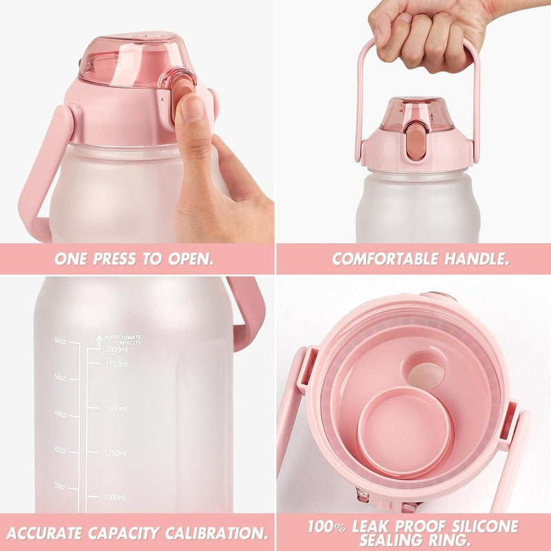 Chargez l'image dans la visionneuse de la galerie, Waterfles 2 liter met rietje en lekvrije dop van BPA-vrij kunststof – sportdrinkfles – fitnessaccessoires - happygetfit.com
