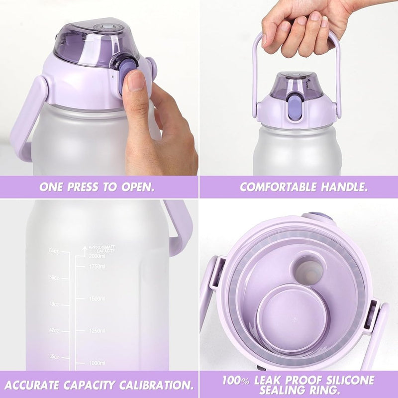 Chargez l'image dans la visionneuse de la galerie, Waterfles 2 liter met rietje en lekvrije dop van BPA-vrij kunststof – sportdrinkfles – fitnessaccessoires - happygetfit.com
