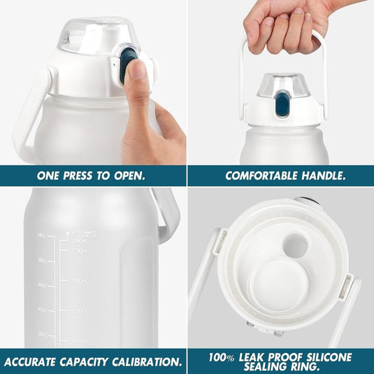 Waterfles 2 liter met rietje en lekvrije dop van BPA-vrij kunststof – sportdrinkfles – fitnessaccessoires - happygetfit.com