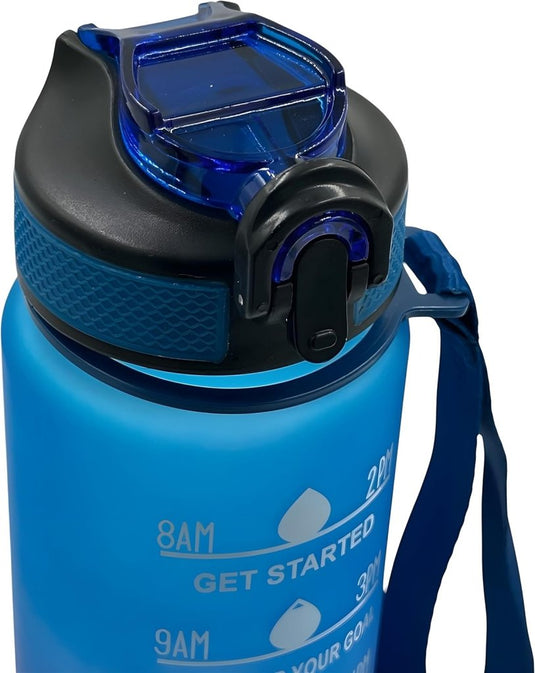 Waterfles met rietje en tijdmarkering 1 liter - happygetfit.com