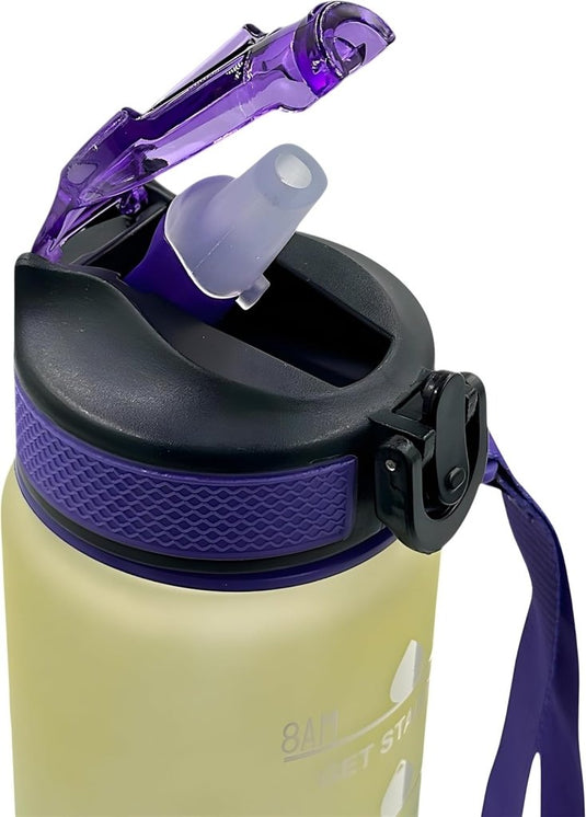 Waterfles met rietje en tijdmarkering 1 liter - happygetfit.com