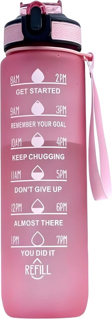 Waterfles met rietje en tijdmarkering 1 liter - happygetfit.com