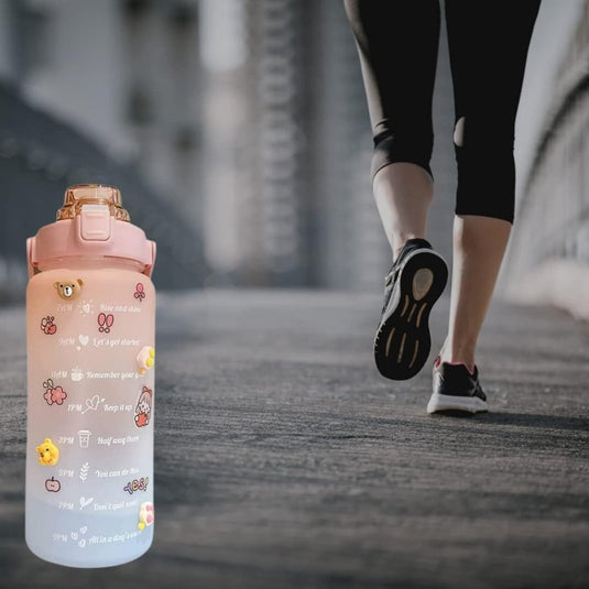Waterfles met rietje en tijdmarkering 2 liter - happygetfit.com