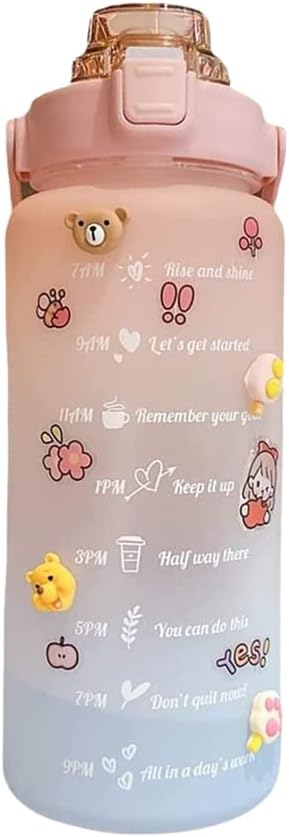 Waterfles met rietje en tijdmarkering 2 liter - happygetfit.com