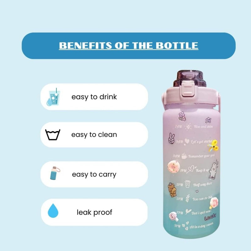 Laad afbeelding in Galerijviewer, Waterfles met rietje en tijdmarkering 2 liter - happygetfit.com

