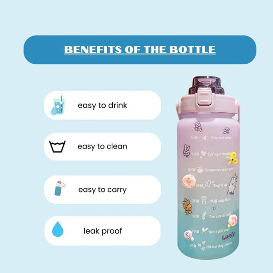 Waterfles met rietje en tijdmarkering 2 liter - happygetfit.com