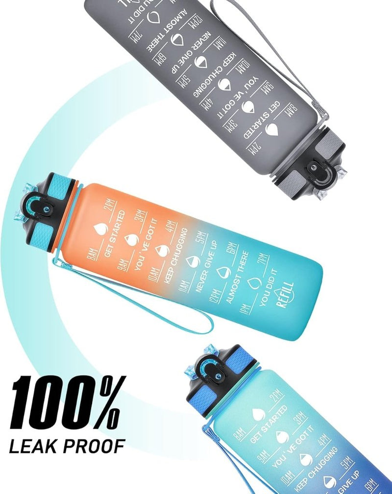 Laad afbeelding in Galerijviewer, Waterfles met rietje - Grote 1 liter BPA-vrije sportwaterfles met tijdmarkeringen - Lekvrij voor sportschool met filter - happygetfit.com
