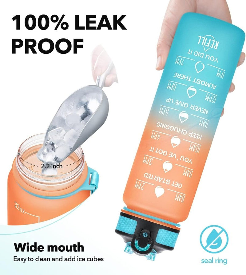 Laad afbeelding in Galerijviewer, Waterfles met rietje - Grote 1 liter BPA-vrije sportwaterfles met tijdmarkeringen - Lekvrij voor sportschool met filter - happygetfit.com
