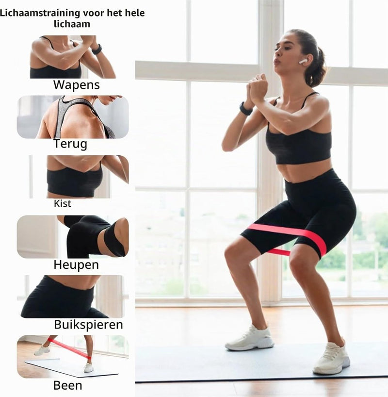 Laad afbeelding in Galerijviewer, Weerstandsbanden set 5 stuks met 5 weerstandsniveaus en draagtas – fitnessbanden – resistance bands - happygetfit.com
