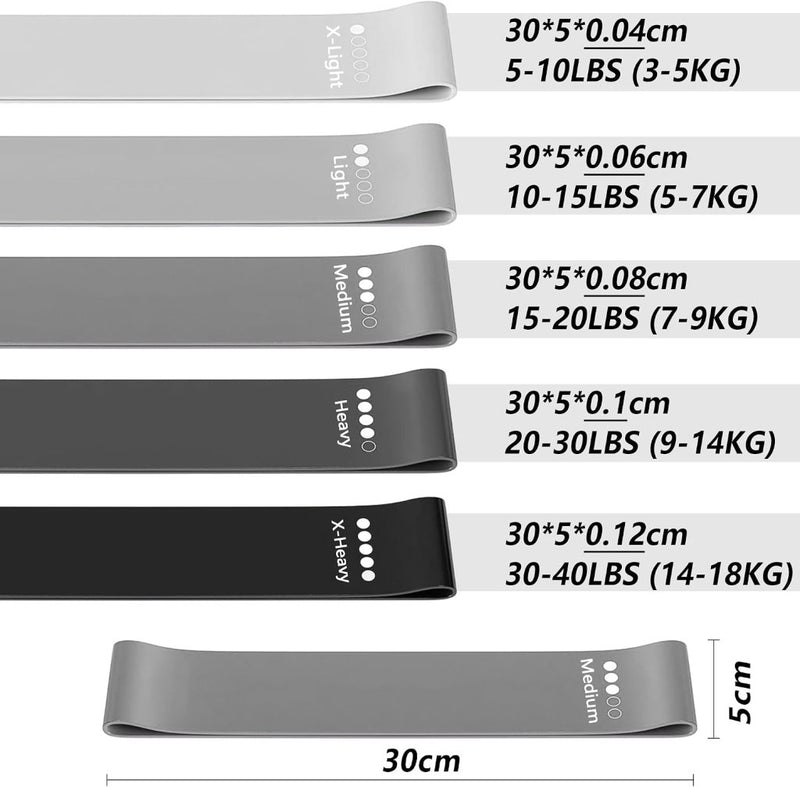 Laad afbeelding in Galerijviewer, Weerstandsbanden set 5 stuks met 5 weerstandsniveaus en draagtas – fitnessbanden – resistance bands - happygetfit.com
