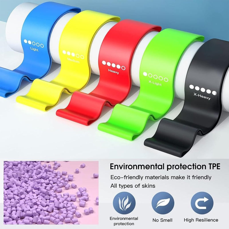 Laad afbeelding in Galerijviewer, Weerstandsbanden set 5 stuks met verschillende weerstandsniveaus – fitnessbanden – resistance bands - happygetfit.com

