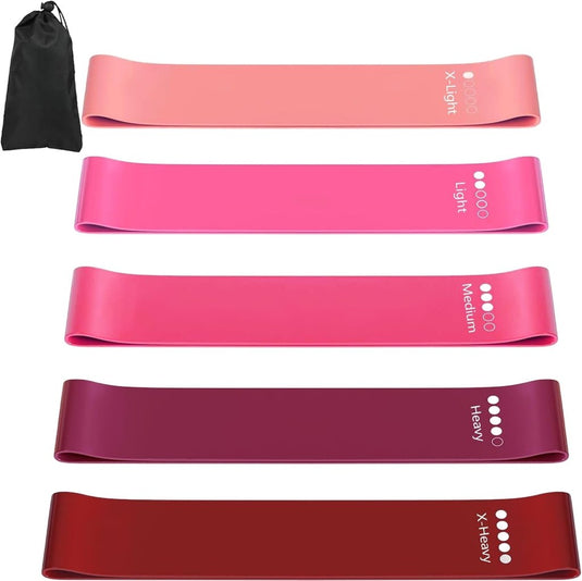 Weerstandsbanden set 5 stuks van natuurlijk latex met draagtas – resistance bands – fitness elastieken - happygetfit.com