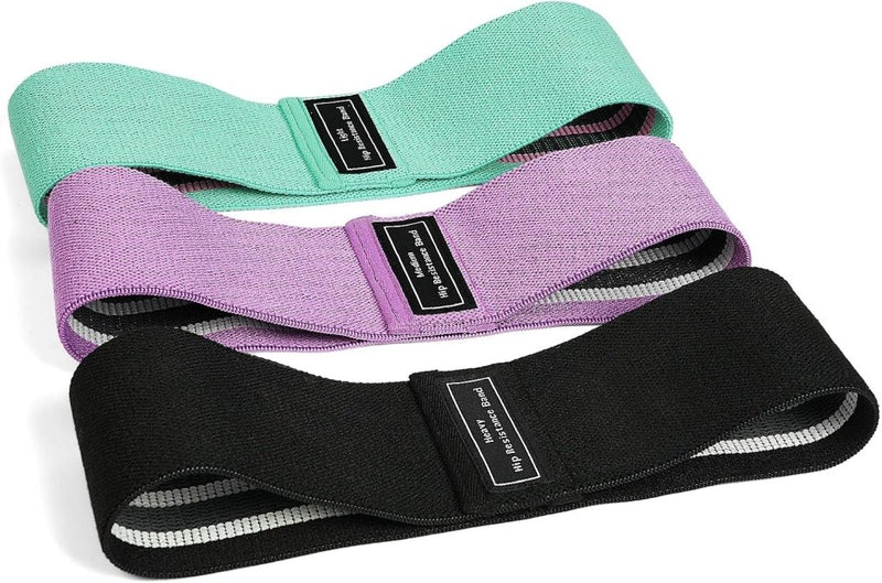 Załaduj obraz w przeglądarce galerii, Weerstandsbanden van stof 3 stuks met lichte middelzware en zware weerstand voor benen en billen – fitnesselastieken – booty bands - happygetfit.com
