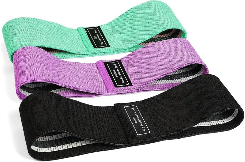 Załaduj obraz w przeglądarce galerii, Weerstandsbanden van stof 3 stuks met lichte middelzware en zware weerstand voor benen en billen – fitnesselastieken – booty bands - happygetfit.com
