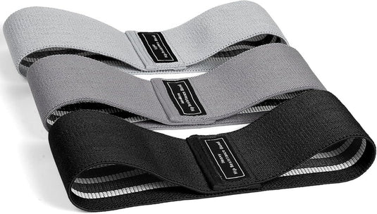 Weerstandsbanden van stof 3 stuks met lichte middelzware en zware weerstand voor benen en billen – fitnesselastieken – booty bands - happygetfit.com