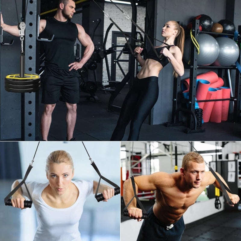 Laad afbeelding in Galerijviewer, Weight Cable Pulley System Gym, Cable Weight Pulley System Attachments for Home Gym with Handle Pulley System Gym LAT Pull Down, Biceps Curl Workout - happygetfit.com
