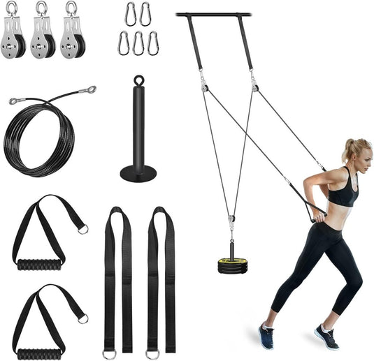 Weight Cable Pulley System Gym, Cable Weight Pulley System Attachments for Home Gym with Handle Pulley System Gym LAT Pull Down, Biceps Curl Workout - happygetfit.com