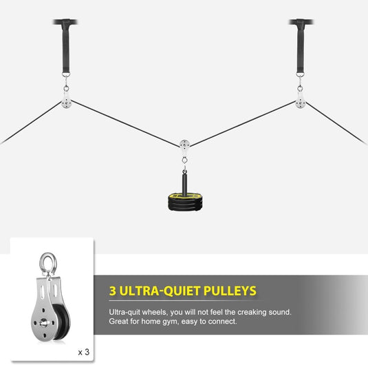 Weight Cable Pulley System Gym, Cable Weight Pulley System Attachments for Home Gym with Handle Pulley System Gym LAT Pull Down, Biceps Curl Workout - happygetfit.com
