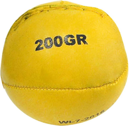 Werp en slagbal 80 gram van rundleer 6,5 cm geel – werpbal – trainingsbal - happygetfit.com