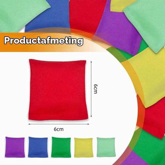 Werpspel zakjes voor kinderen 12 stuks van polyester met kleikorrels 7,5 x 7,5 cm voor buitenspellen – pittenzakjes – mikspel - happygetfit.com