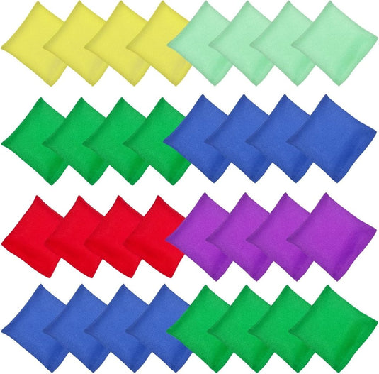 Werpspel zakjes voor kinderen 12 stuks van polyester met kleikorrels 7,5 x 7,5 cm voor buitenspellen – pittenzakjes – mikspel - happygetfit.com