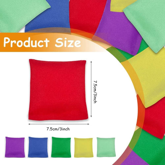 Werpspel zakjes voor kinderen 12 stuks van polyester met kleikorrels 7,5 x 7,5 cm voor buitenspellen – pittenzakjes – mikspel - happygetfit.com