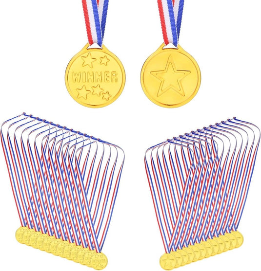 Winnaarsmedailles voor kinderen 28 stuks van lichtgewicht kunststof met gouden afwerking voor sportwedstrijden – kampioensmedailles – sportprijzen - happygetfit.com