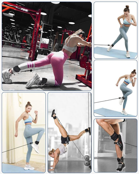 Xespis 2 stuks voetriemen, kabelgeleiding met D-ringen, voetmanchetten en karabijnhaken, zwart, neopreen - happygetfit.com