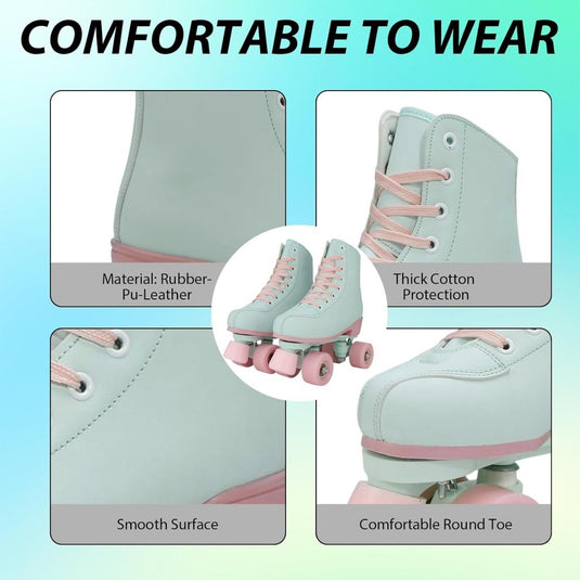 XUDREZ Rolschaatsen voor meisjes en vrouwen, rolschaatsen, volwassen rolschaatsen, mintgroene schaatsen, schoenen oplichten voor kind, beginner, buiten en binnen - happygetfit.com